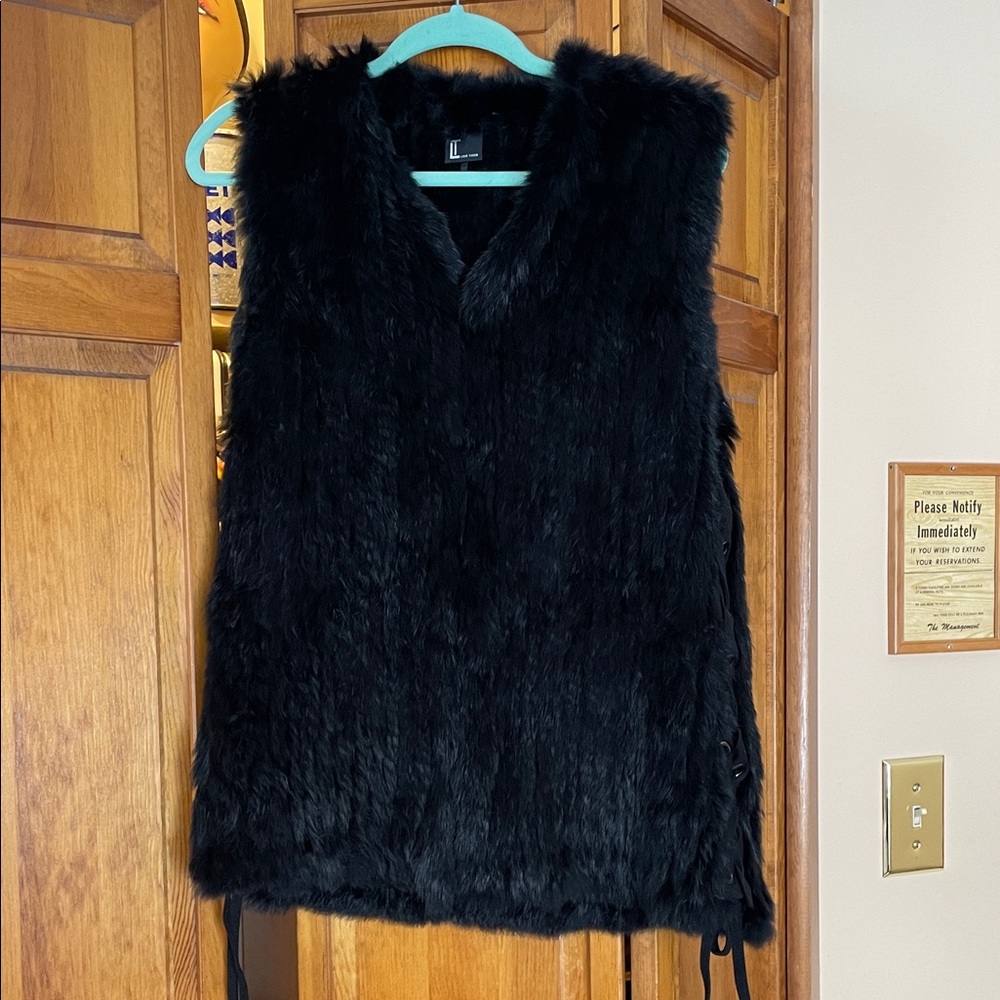 Love Token Black real rabbit Fur Vest